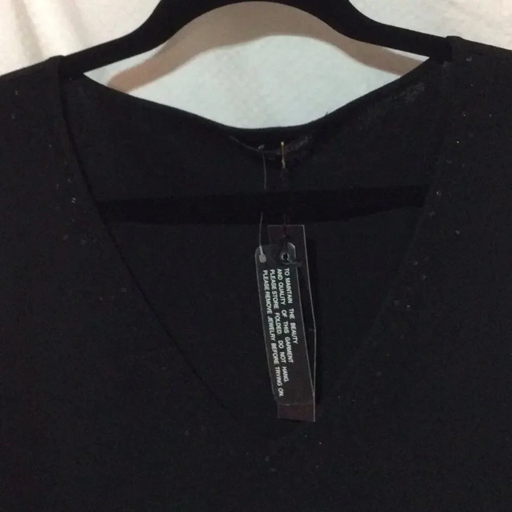 Pierri New York 3x black v neck sweater tank rayon nylon nwt bling sequine neck